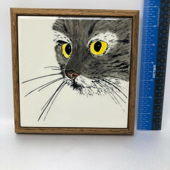 Vintage Sierra Windsong Susan Lilly Tile Cat Trivet Hand Painted & Signed 1988 - Picture 7 of 8